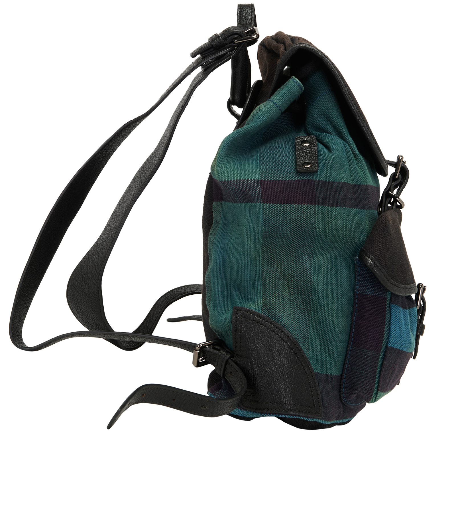 Nova Check Backpack, &pound;175, Handbags, Black/Blue/Green, Canvas, Side view
